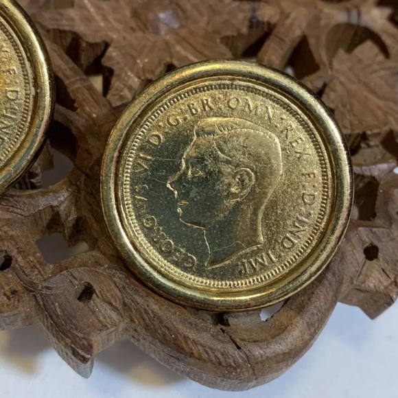 Rare Vintage Gold Plated British 1938 Coin Earrings - Picture 3 of 8